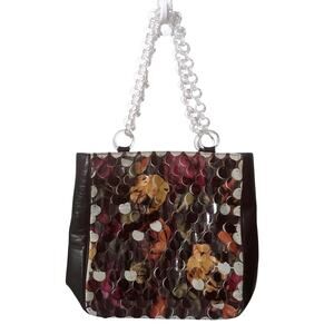 Claudio Orciani Funky Sequin Tote Womens Multicolor Floral Mosaic Handbag Purse